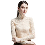 Womens High Neck Lace Long Sleeve Fleece Top