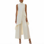 Womens Asymmetrical High Neck Wide Leg Jumpsuit