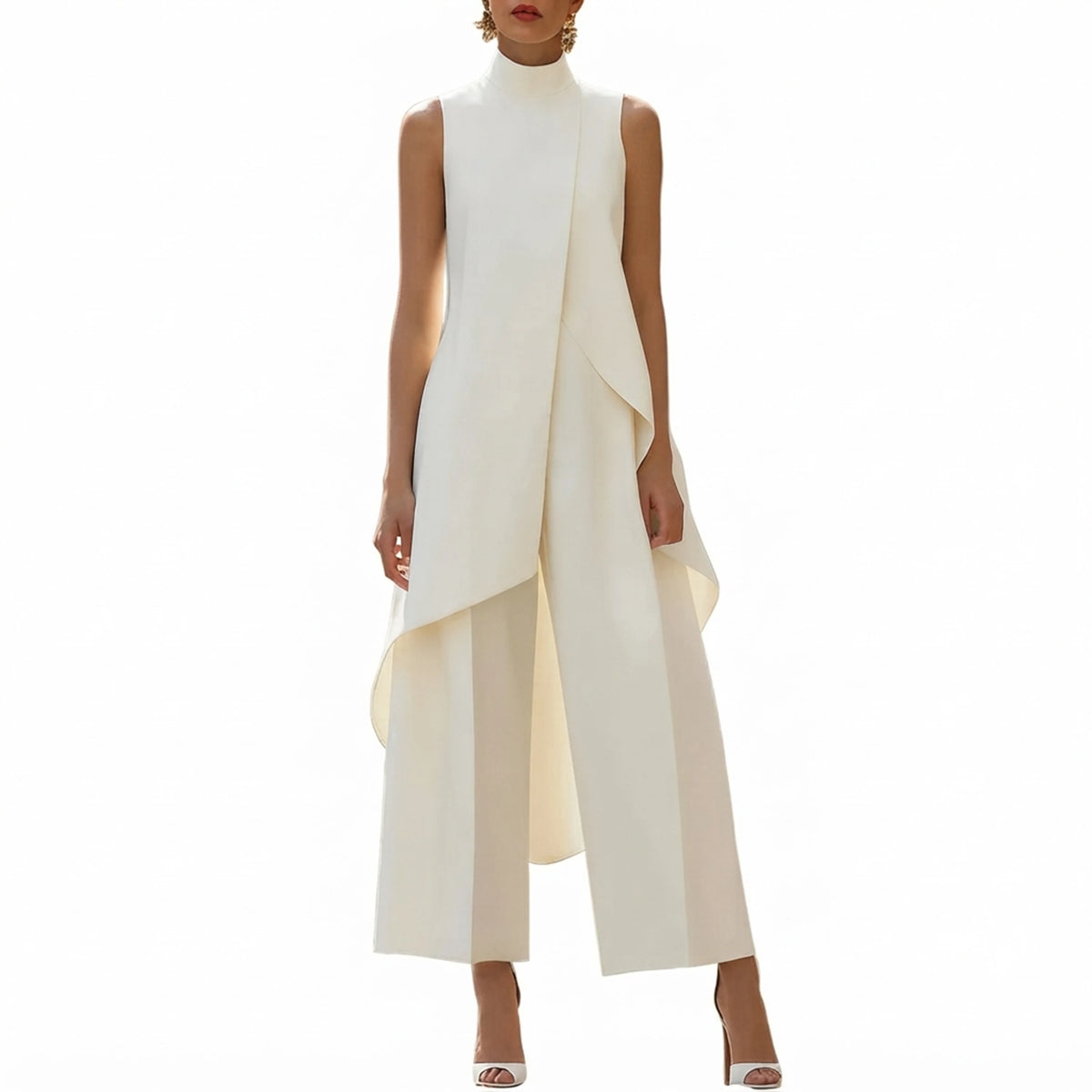 Womens Asymmetrical High Neck Wide Leg Jumpsuit