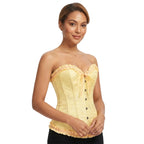 Womens Yellow Jacquard Floral Ruffle Overbust Corset Top