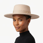 French Style Flat Top Felt Fedora Hat with 10CM Wide Brim