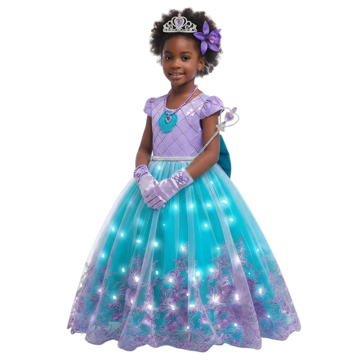 Girls LED Light Embroidered Mermaid Costume Dress