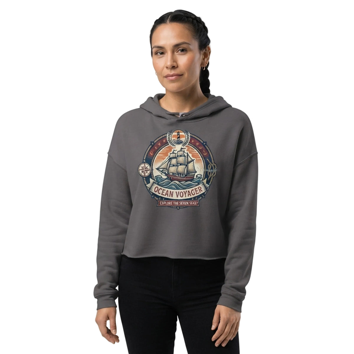 Ocean Voyager Explore The Seven Seas Cropped Hoodie - W