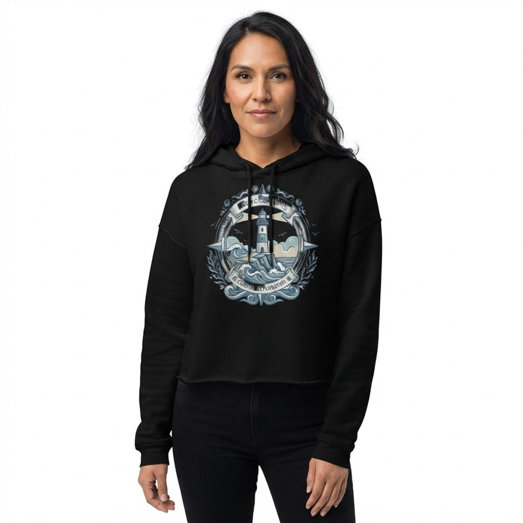 Coastal Exploration Lighthouse Graphic Crop Hoodie