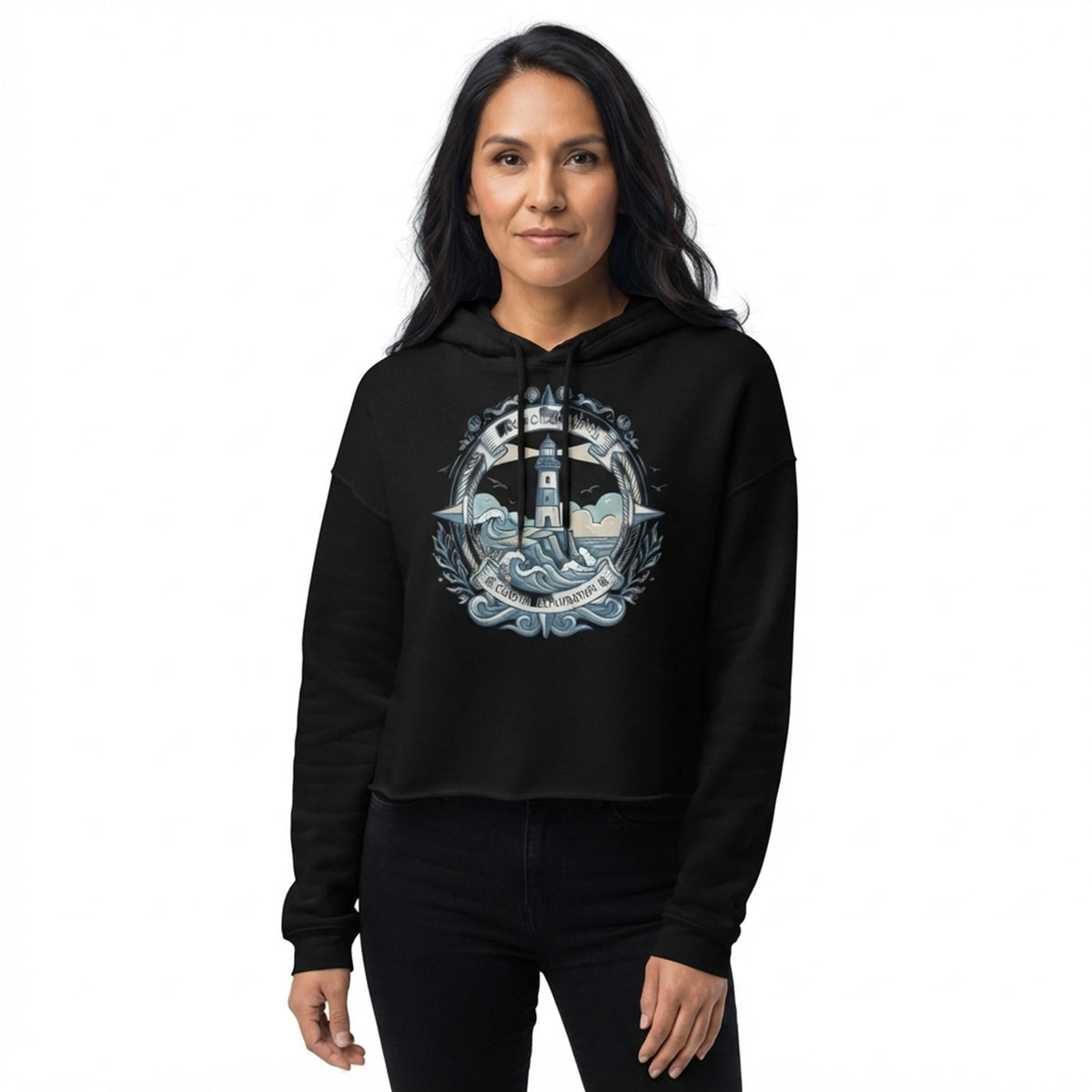 Coastal Exploration Lighthouse Graphic Crop Hoodie