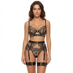 Embroidered Lace Four - Piece Lingerie Set