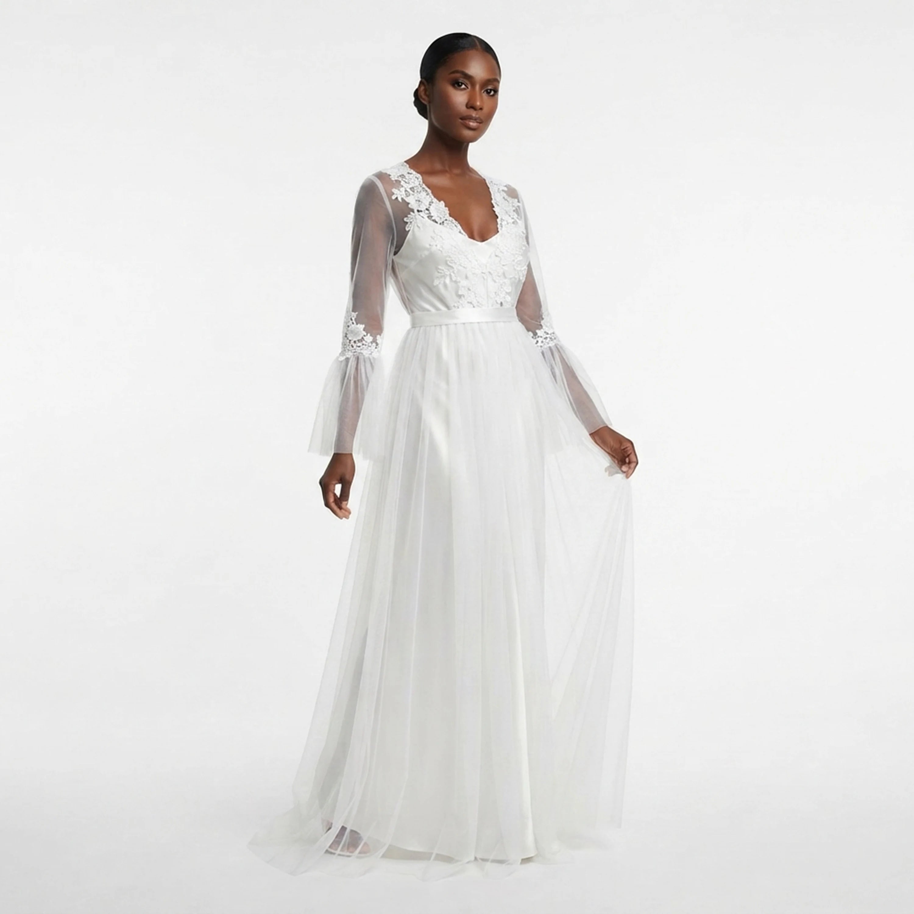 Elegant Lace V - Neck Nightwear Robe