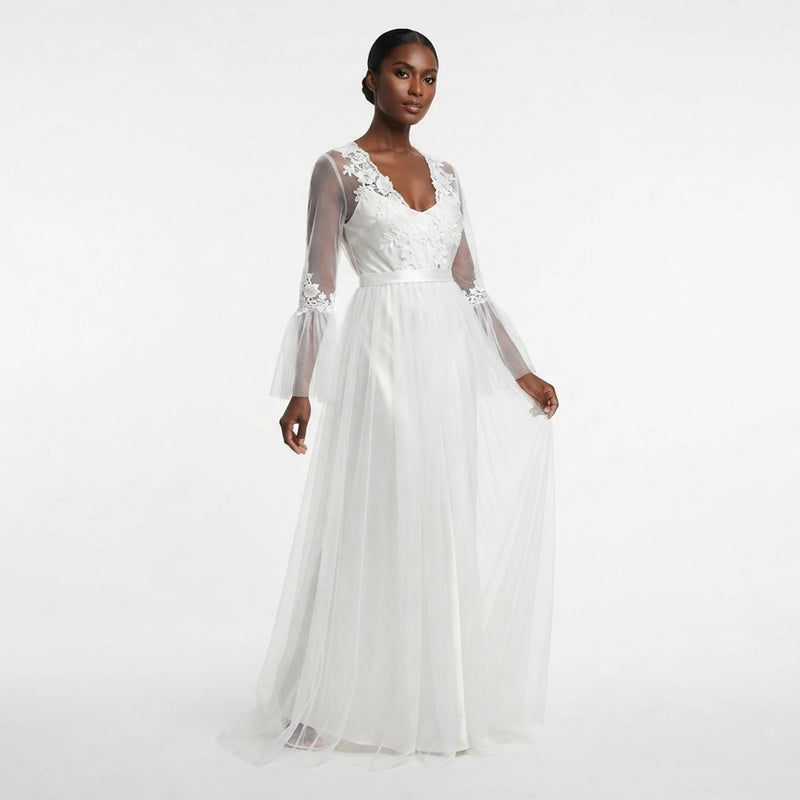 Elegant Lace V - Neck Nightwear Robe