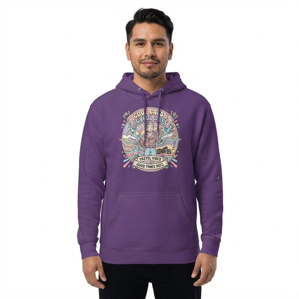 Cool Cats And Joyful Days Retro Hoodie - PASTEL VIBES GOOD TIMES ROLL