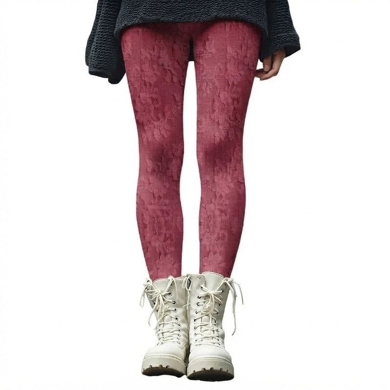 Wine Red Floral Slim - Fit Leggings