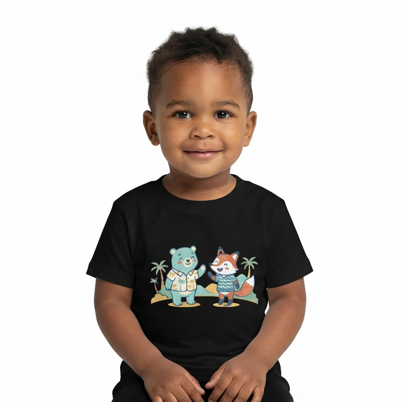 Cute Bear And Fox Tropical Beach Baby T-Shirt