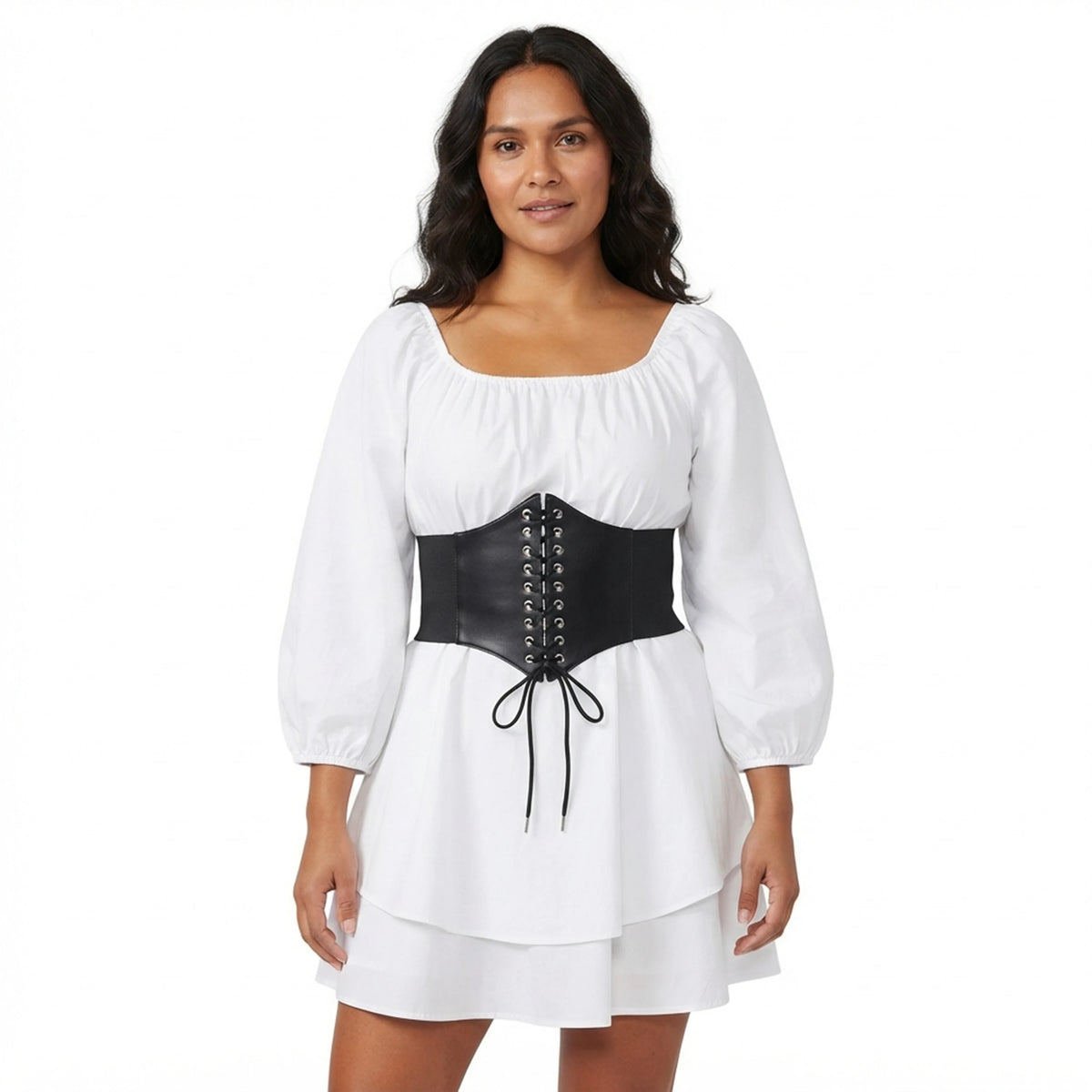 Womens Black PU Leather Underbust Waist Cincher Corset