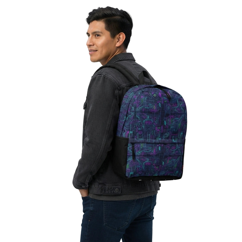 Neon Circuit Blueprint Pattern Backpack