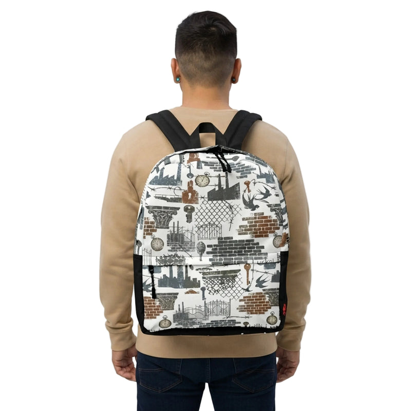 Industrial Lock and Key Pattern Backpack