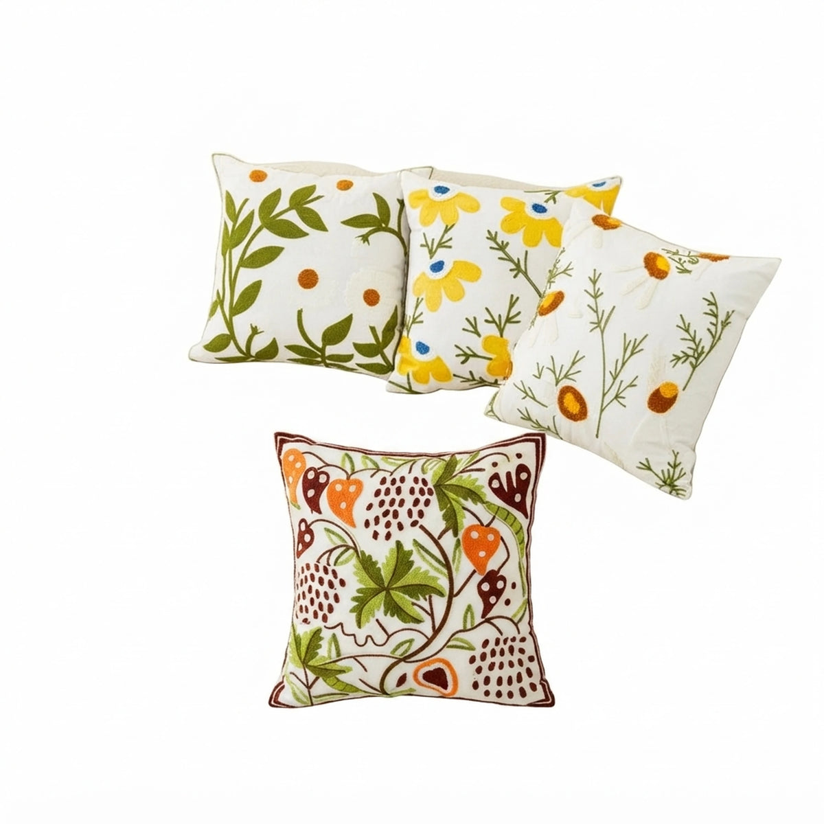 Spring Embroidered Canvas Square Throw Pillow Cover 45x45cm