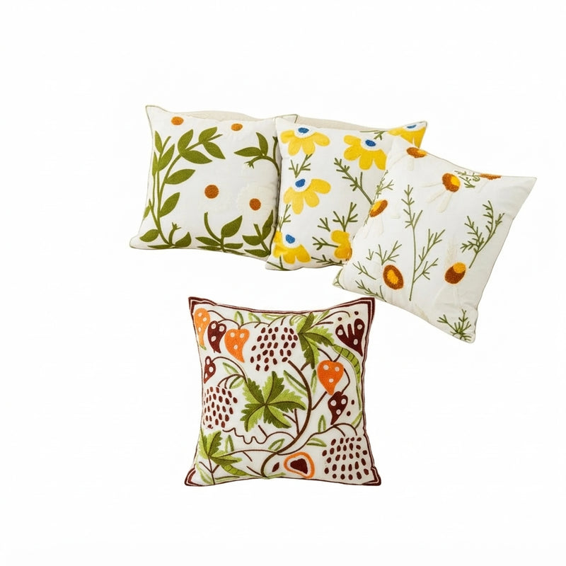 Spring Embroidered Canvas Square Throw Pillow Cover 45x45cm