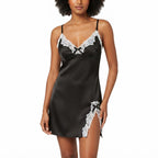 Lace Trim V - Neck Chemise Nightgown with Side Split