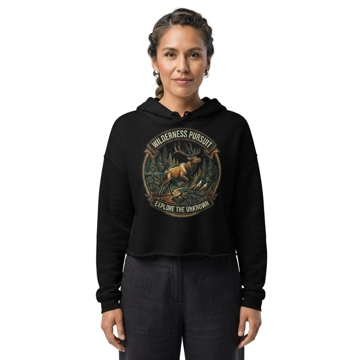 Wilderness Pursuit Explore The Unknown Cropped Hoodie