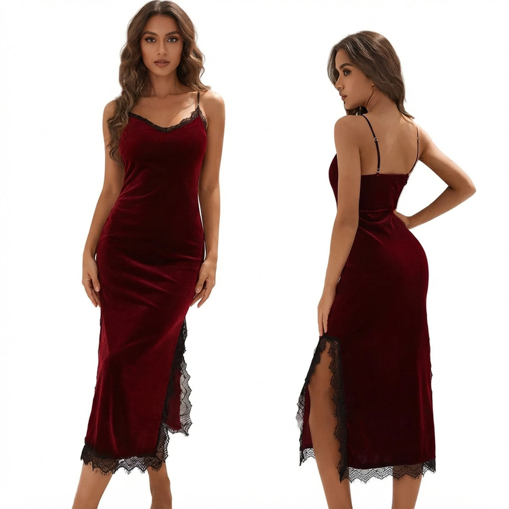 Women's Gold Velvet Slim Fit Nightgown - Spring Knit Sleepwear