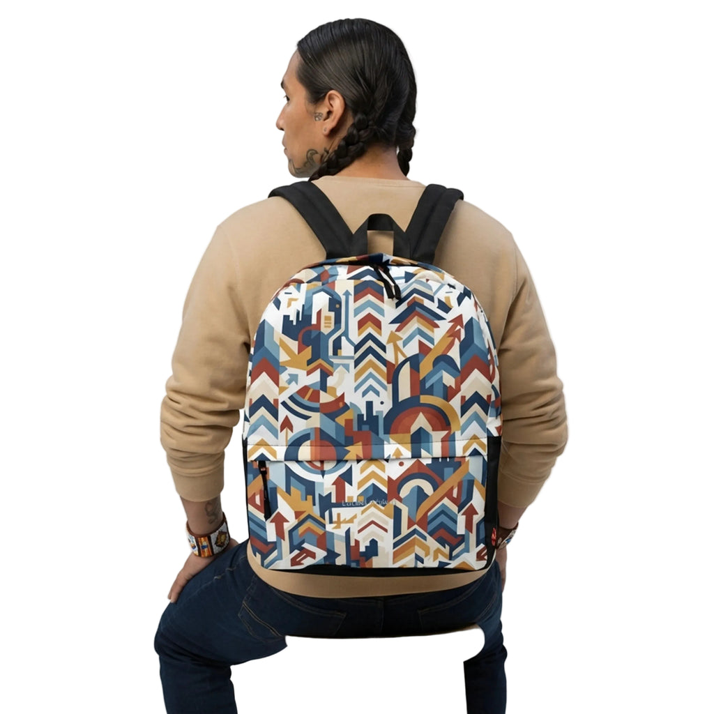 Geometric Arrow Cityscape All-Over Print Backpack