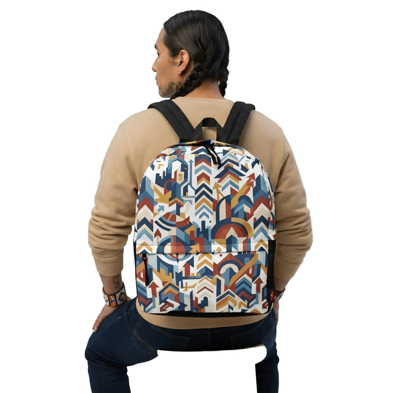 Geometric Arrow Cityscape All-Over Print Backpack