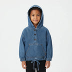 Childrens Blue Denim Long Sleeve Pullover Hoodie