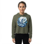 Dynamic Blue Abstract Figure Womens Crop Hoodie