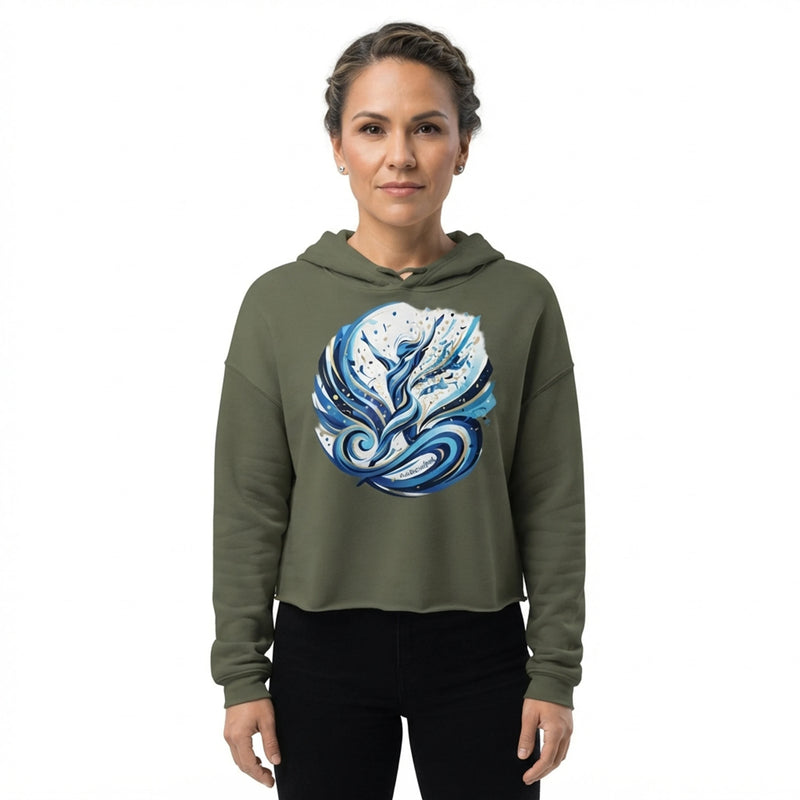 Dynamic Blue Abstract Figure Womens Crop Hoodie