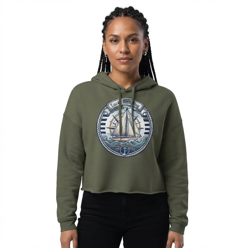 Vintage Nautical Sailboat Compass Womens Crop Hoodie