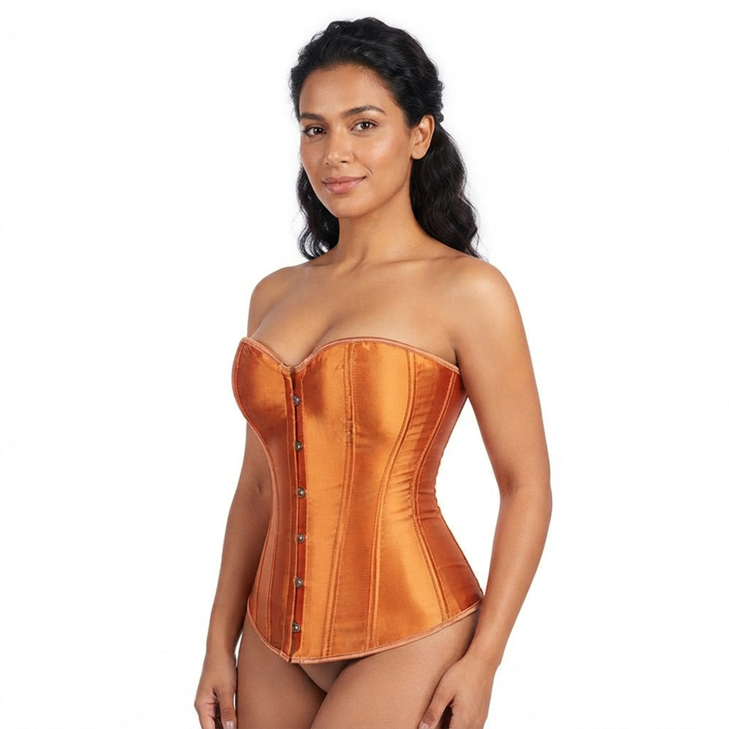 Womens Orange Satin Overbust Corset