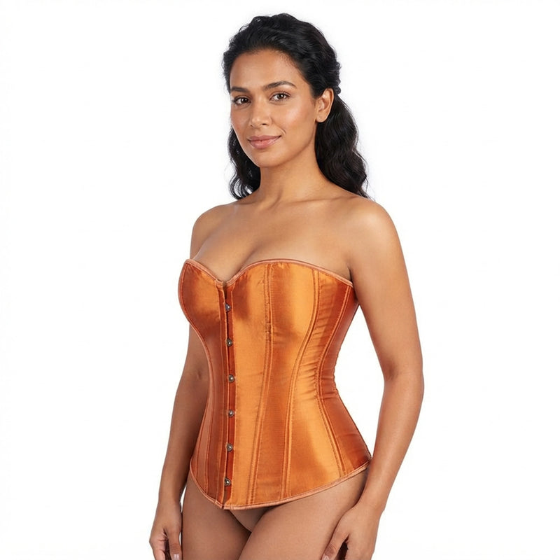 Womens Orange Satin Overbust Corset
