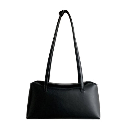 Stylish black PU baguette shoulder bag for women with sleek design and long straps