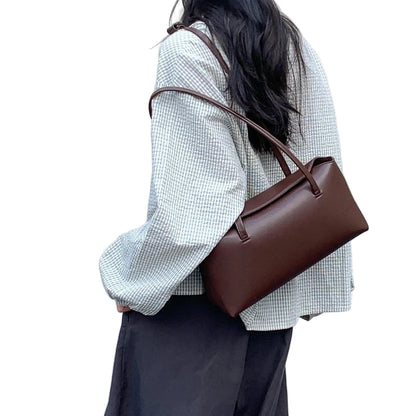 Elegant brown PU baguette shoulder bag for women, perfect for casual outings and stylish occasions