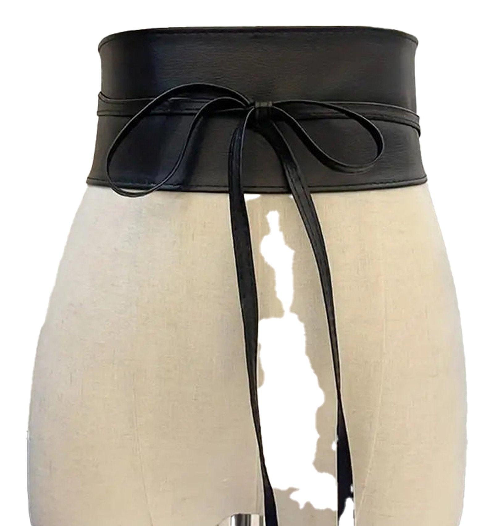 Black PU leather corset belt for women with a stylish tie detail and adjustable fit