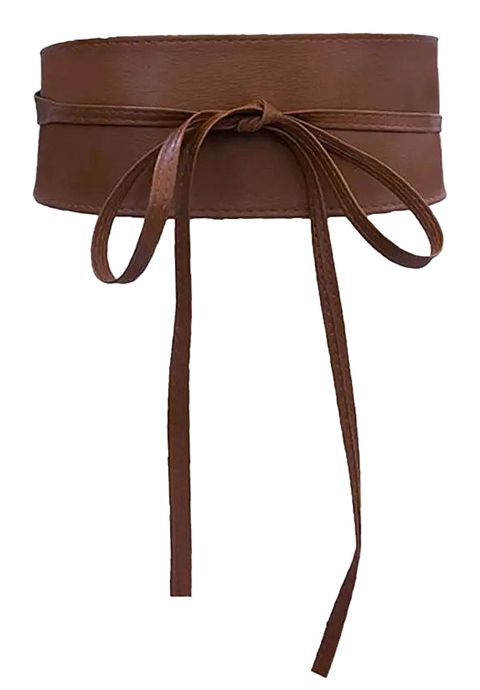 Brown LuckeLadybug PU leather corset belt for women with adjustable tie for a stylish look