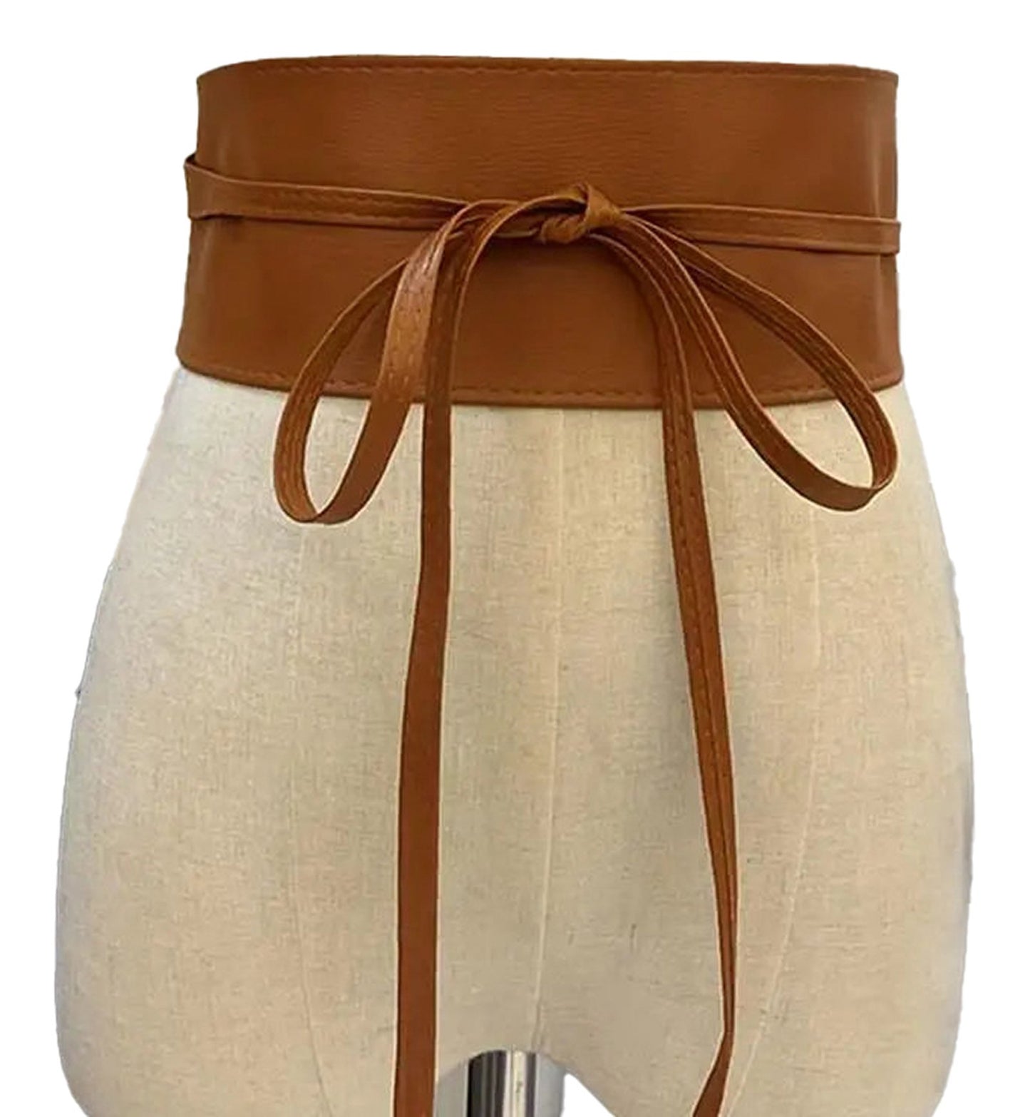 LuckeLadybug PU leather corset belt for women with a stylish bow tie closure in brown color