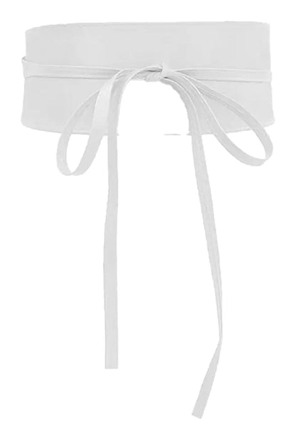 Elegant white PU leather corset belt for women with stylish bow tie closure for a chic look
