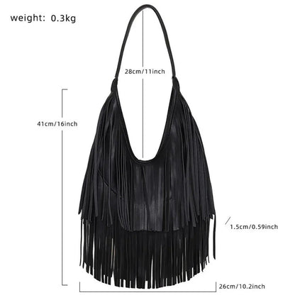 Stylish PU leather tassel hobo bag with soft fringing and a spacious design for everyday use.