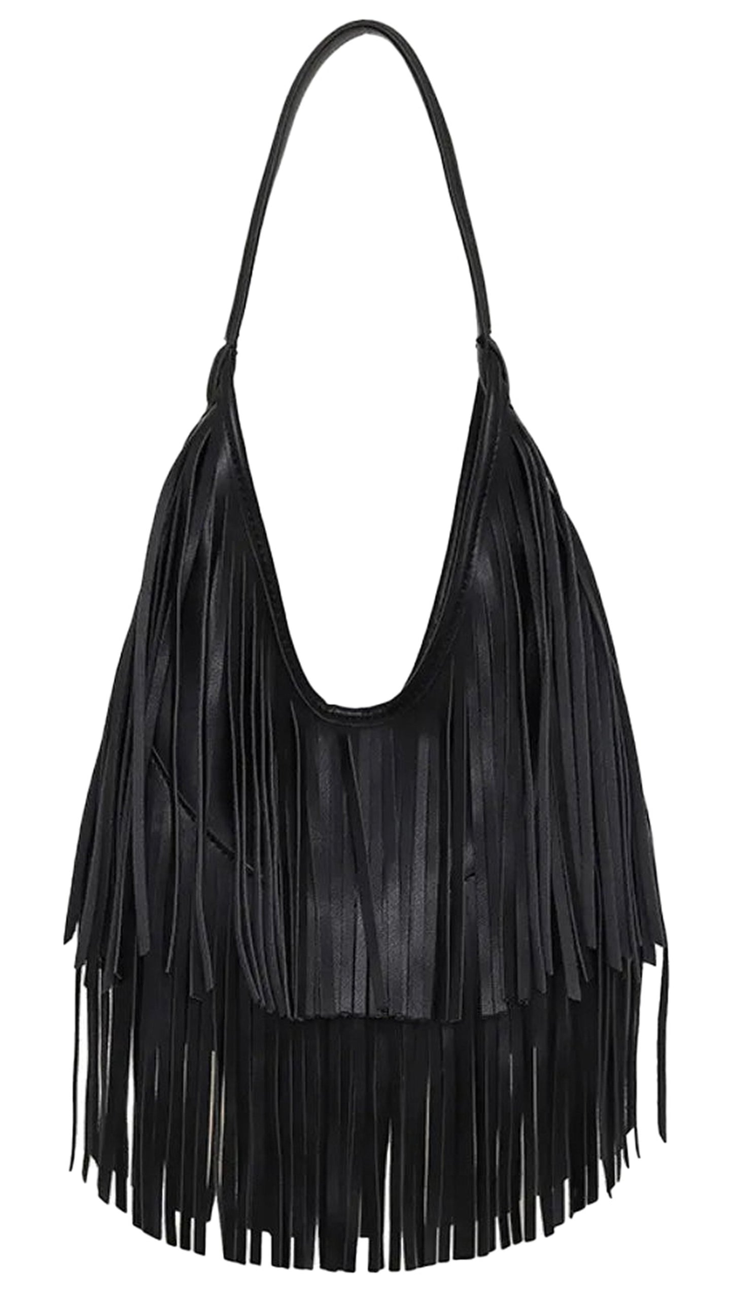LuckeLadybug PU leather tassel hobo bag with stylish fringe for a trendy look