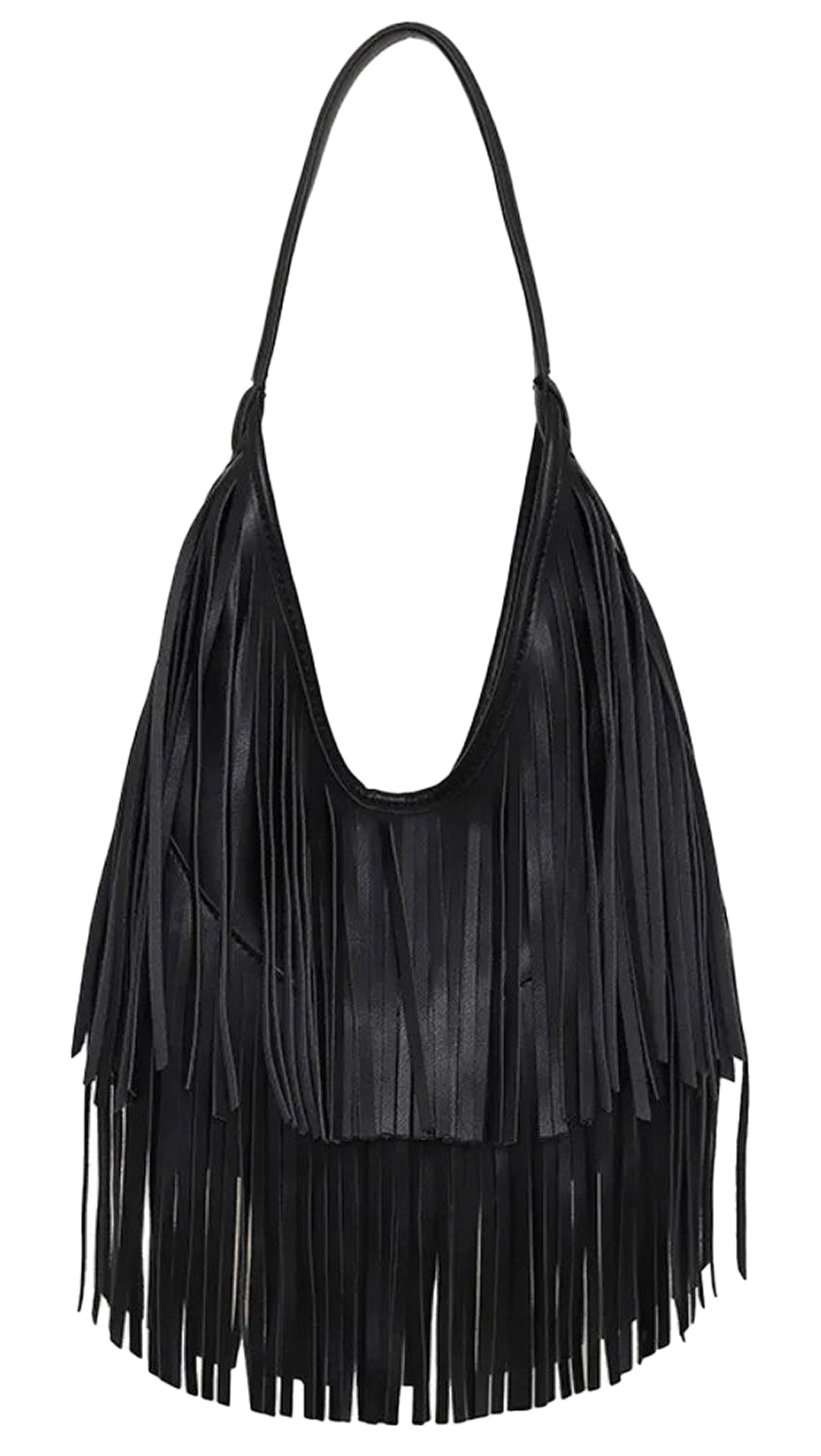 LuckeLadybug PU leather tassel hobo bag with stylish fringe for a trendy look