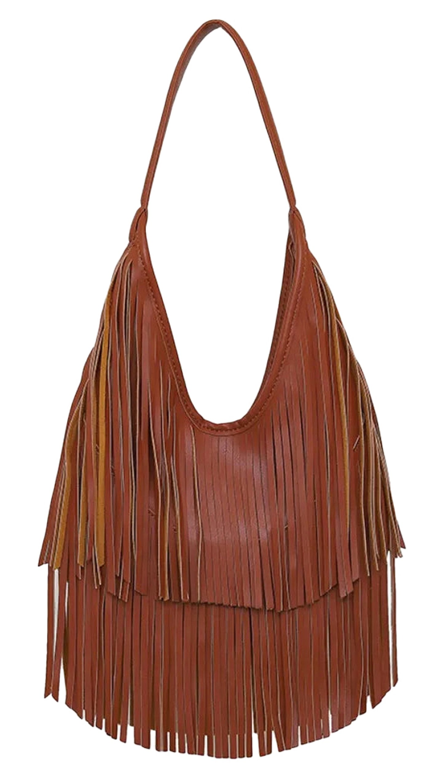 LuckeLadybug PU leather tassel hobo bag with stylish fringe design for a bohemian look