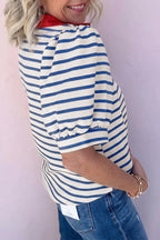 LuckeLadybug LLC striped blouse with puff sleeves, perfect for casual outings and trendy fashion looks