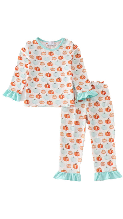 Adorable Pumkin Print Girl Pajamas Set: Cozy, Cute, And Comfy For Your Little One! - LuckeLadybug LLC