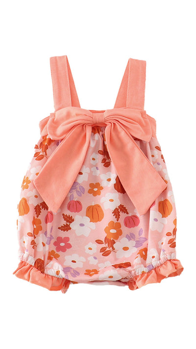 Adorable Pumpkin Floral Print Bow Girl Bubble: Perfect Stylish Outfit For Babies And Toddlers! - LuckeLadybug LLC