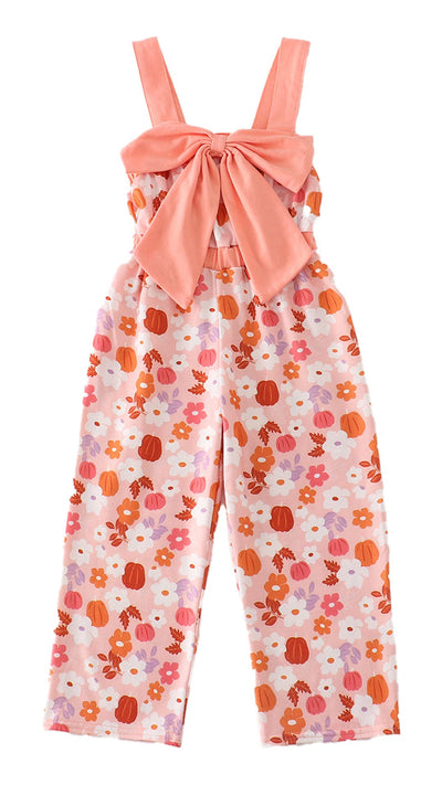 Adorable Pumpkin Floral Print Bow Jumpsuit For Stylish Babies And Toddlers - LuckeLadybug LLC