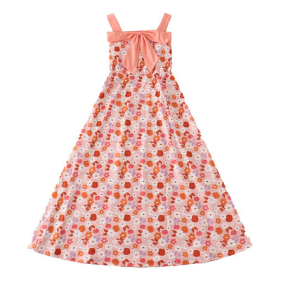 Adorable Pumpkin Floral Print Bow Dress For Stylish Babies & Toddlers - LuckeLadybug LLC