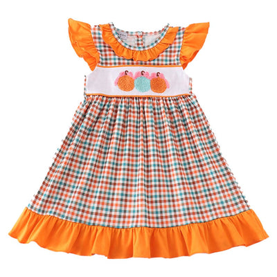 Adorable Pumpkin French Knot Gingham Dress For Stylish Babies And Toddlers! - LuckeLadybug LLC