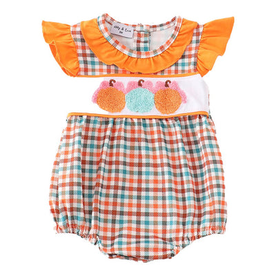 Adorable Pumpkin French Knot Gingham Girl Bubble For Your Stylish Little One - LuckeLadybug LLC