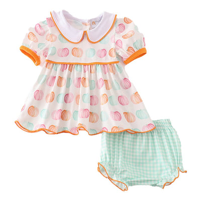 Adorable Pumpkin Print Baby Girl Bloomers Set - Must-Have For Trendy Toddlers! - LuckeLadybug LLC