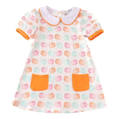 Adorable Pumpkin Print Girl Dress: Perfect Attire For Your Little Pumpkin Princess! - LuckeLadybug LLC